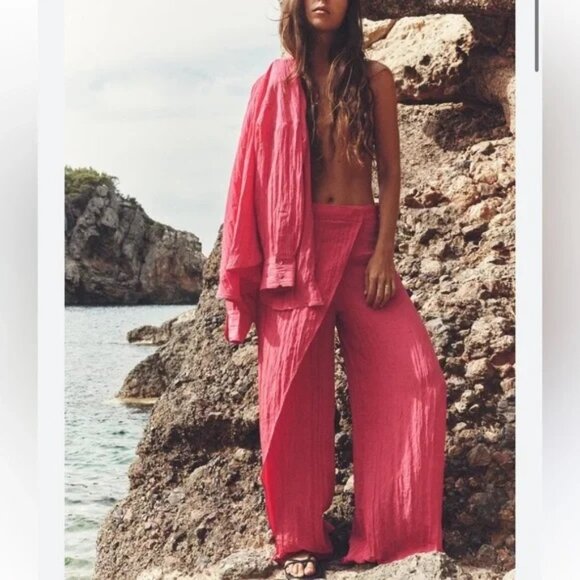 Zara Pants - Zara Pink Creased Effect Wide Leg Wrap Pants Womens Size XS